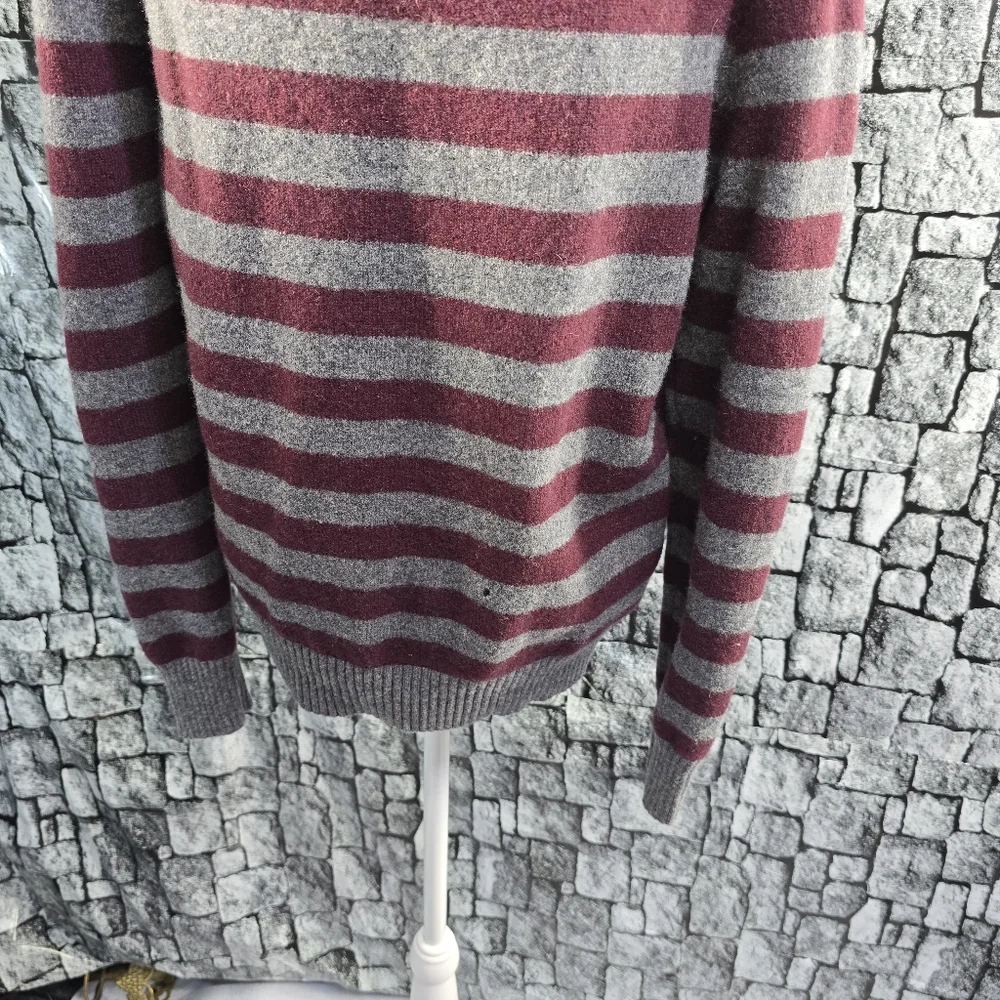 Striped Maroon and Gray Men's J.Crew Lambs Wool Sweater. Size Medium